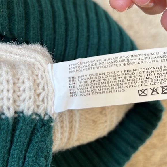 J.O.A. Cream/Hunter Green Mock Neck Sweater-M - Picture 5 of 6